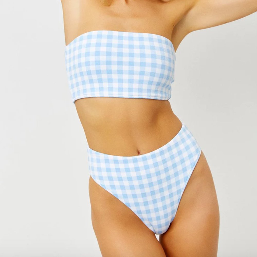Frankie's Bikinis Jenna High Waist Bikini Bottom in Bluebell Size S